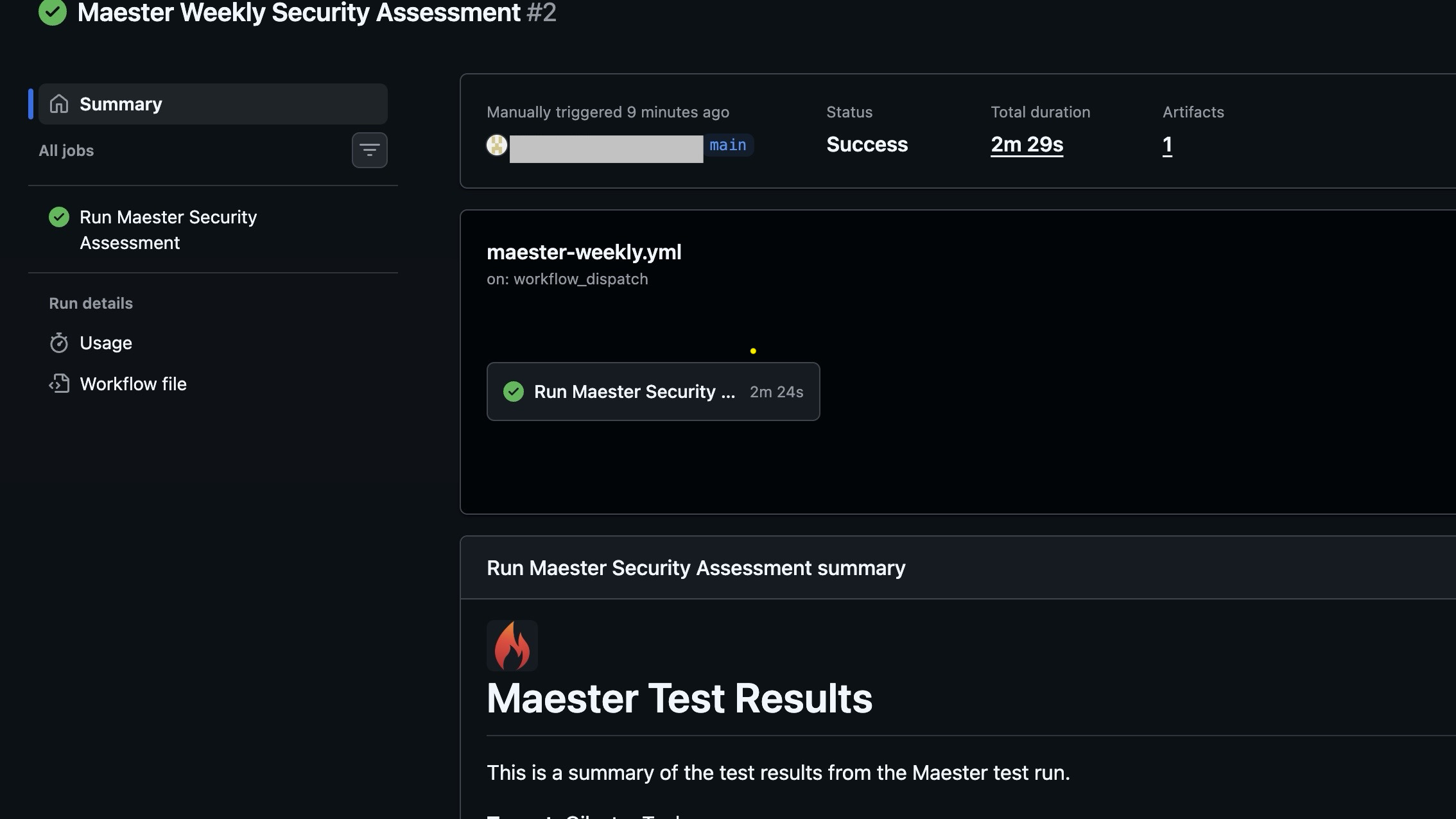 GitHub Actions run showing Status Success, 2m 29s, 1 artifact uploaded